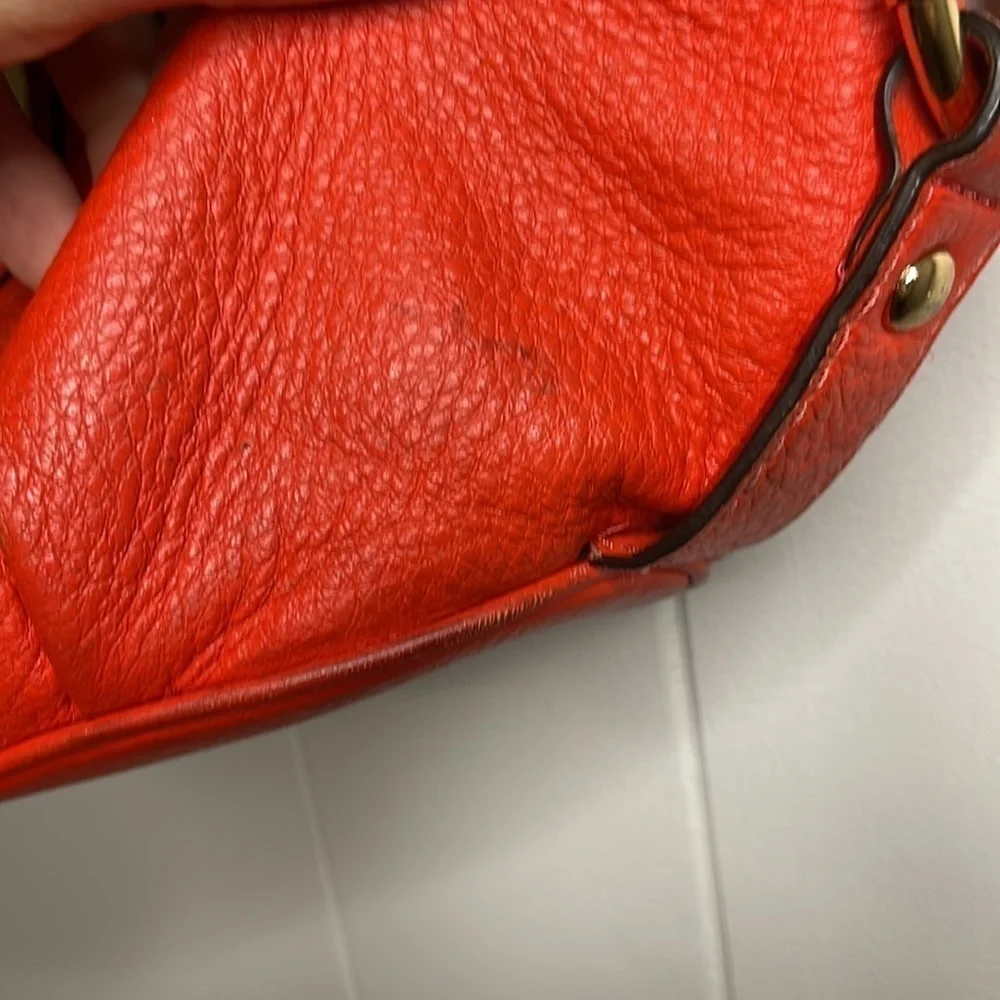 Michael Kors Fulton Orange Red Pebbled Leather Handbag Shoulder Bag